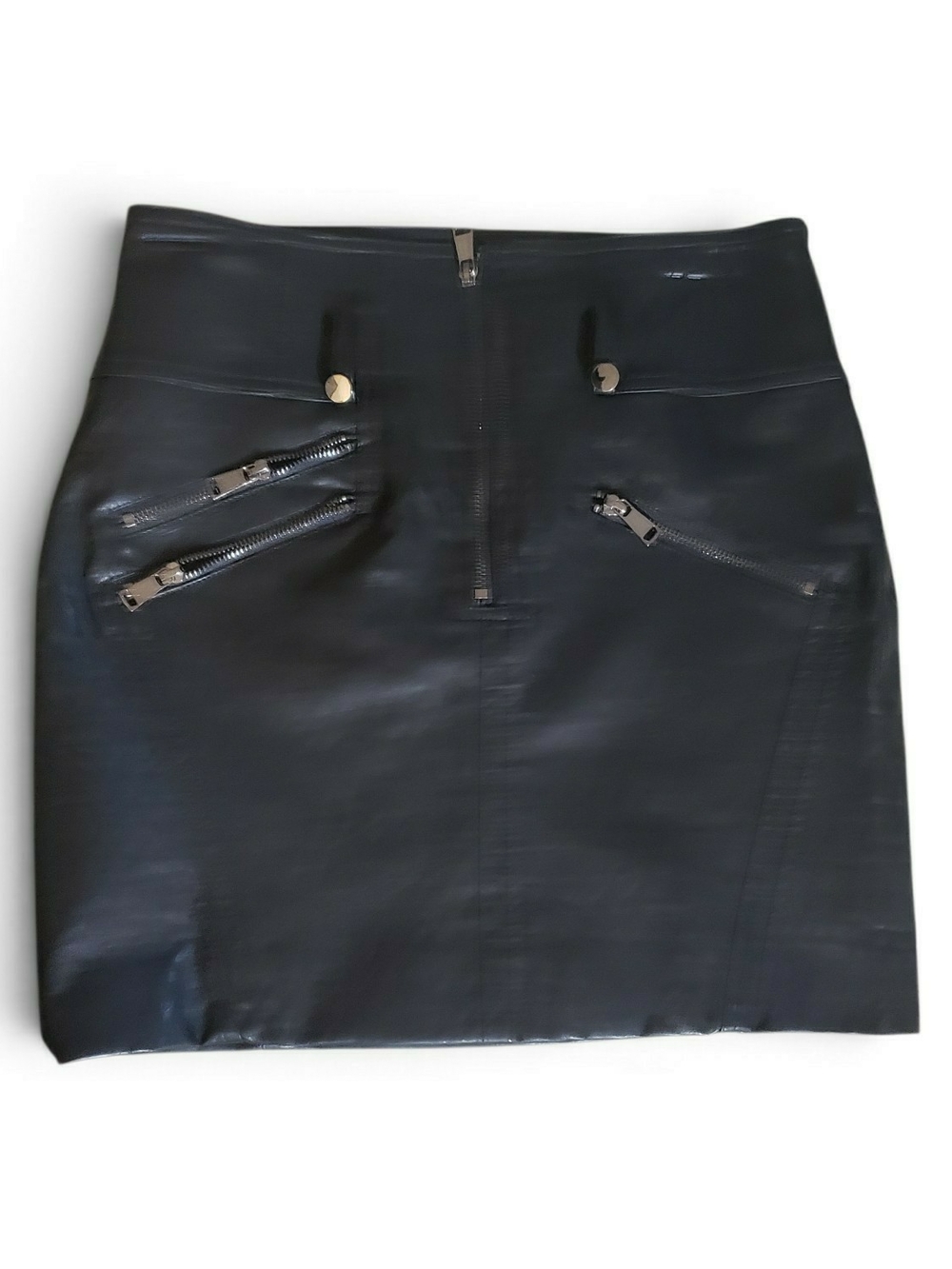 Womens med punk sleek black mini skirt with front zip pocket details. New
